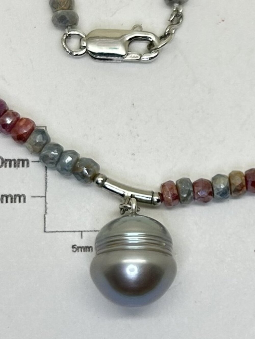 Natural Mystic Corundum Beads with Freshwater Pearl Necklace.
